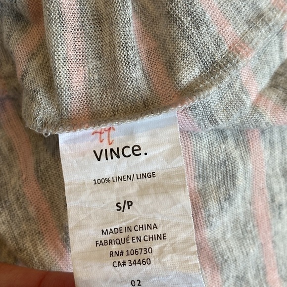 Vince gray pink striped oversized linen tee shirt small - Picture 6 of 7